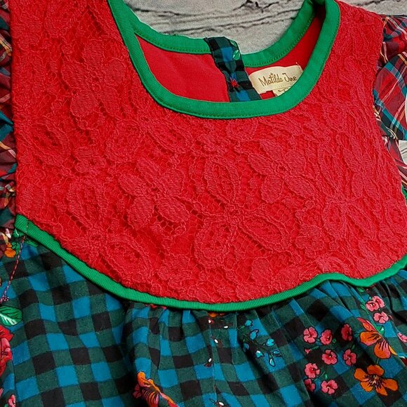 MATILDA JANE 'BOUGHS OF HOLLY' TUNIC BUTTON BACK PLAID RUFFLE LACE TOP - Picture 5 of 16